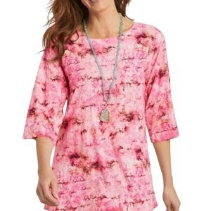 Soft Surroundings Abilene Tie Dye Top Blouse Shirt Pink Petite M PM bv
